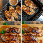 Air Fryer BBQ Chicken process showing seasoned raw chicken and sauce application