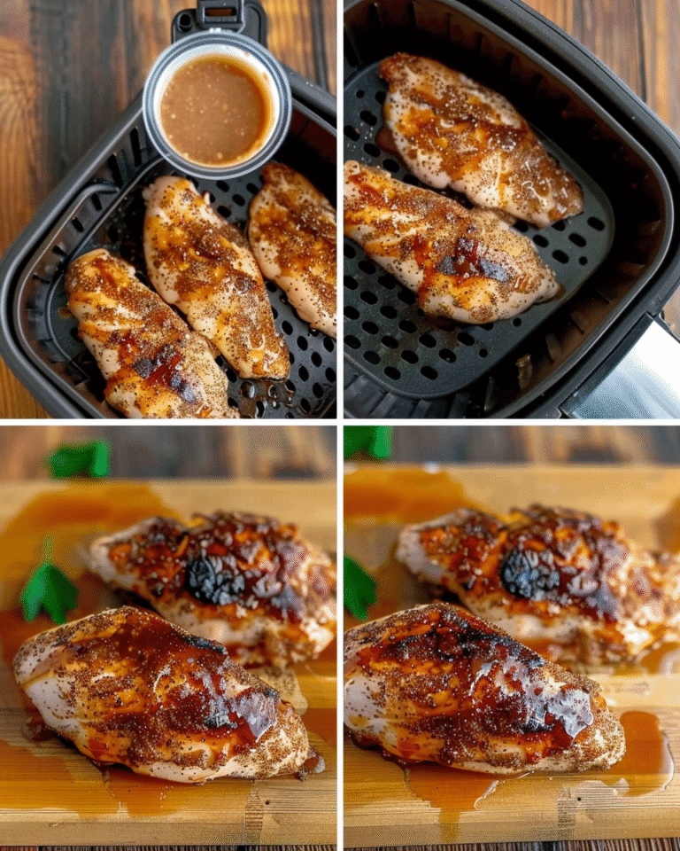 Air Fryer BBQ Chicken process showing seasoned raw chicken and sauce application