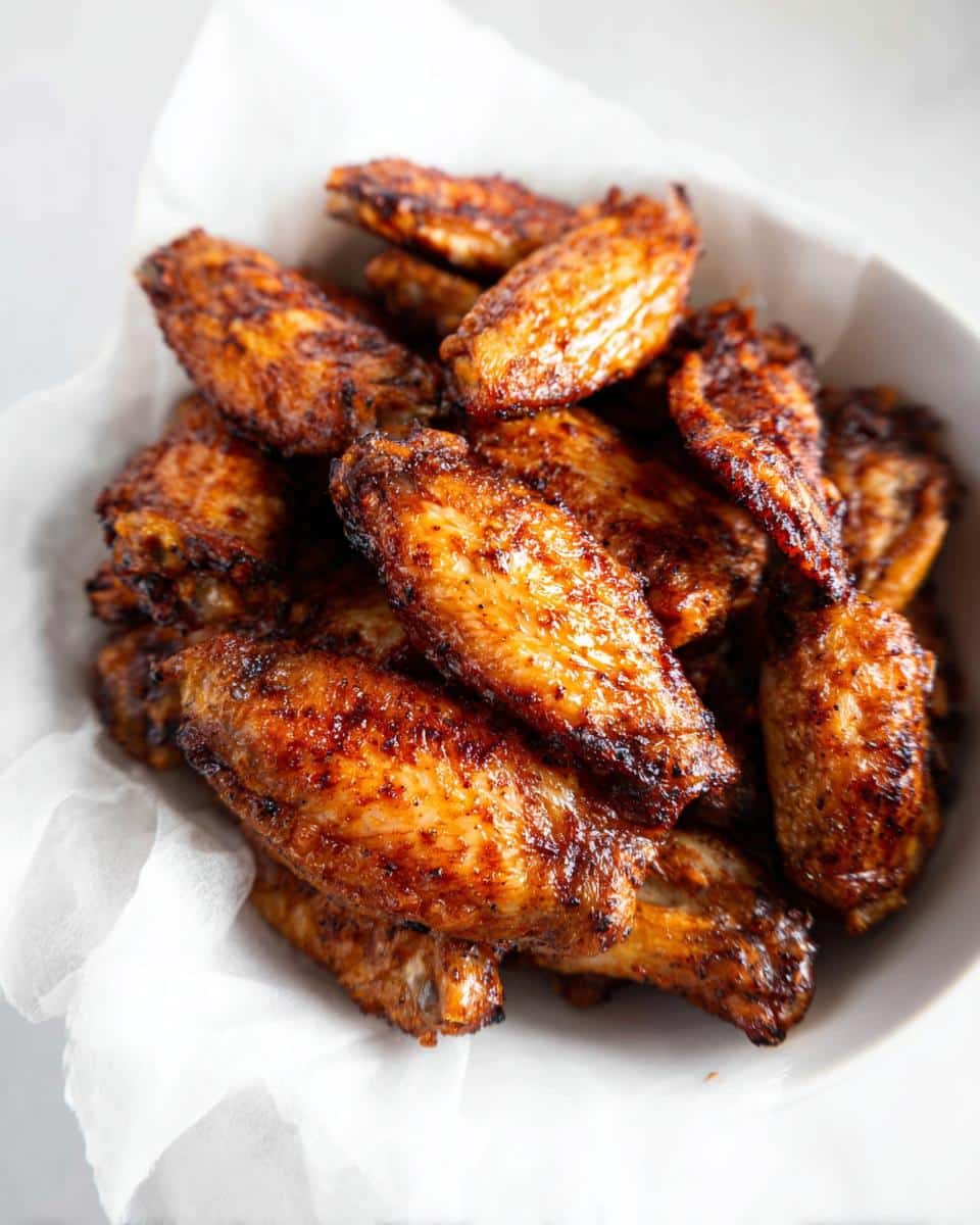 A bowl filled with perfectly cooked, crispy Carnivore Chicken Wings showing rich brown and slightly charred skin.