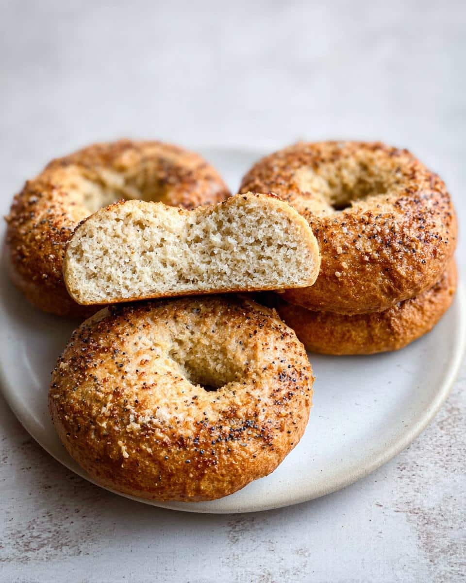 Close-up of Best Keto Bagels (Almond Flour), showing the soft, slightly dense interior crumb of one sliced bagel.