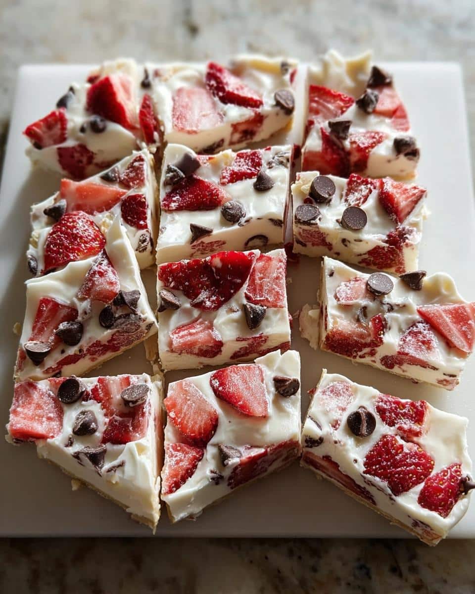 Close-up of sliced strawberry chocolate chip yogurt bites, a perfect example of 5-Ingredient Snack Bites.